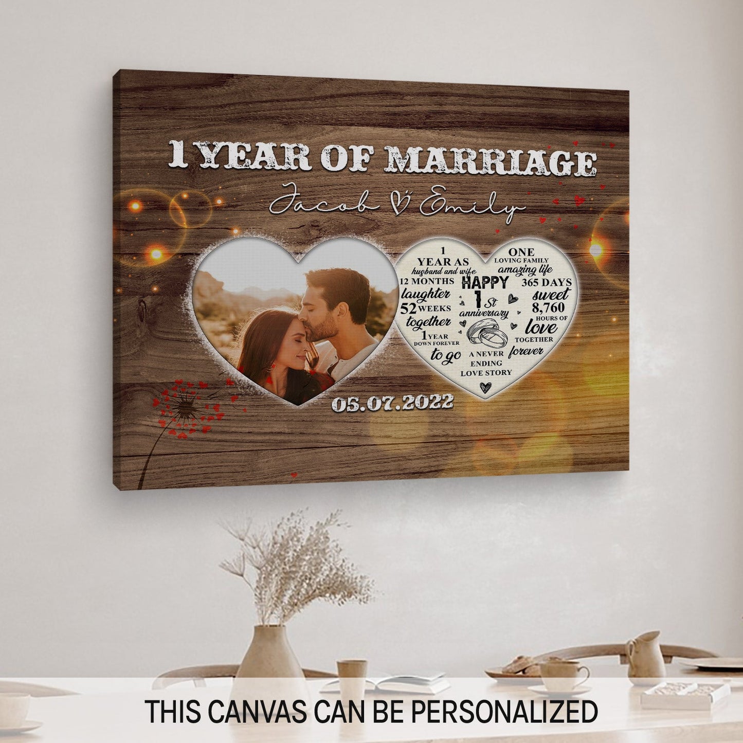 First Year of Marriage - Personalized 1 Year Wedding Anniversary gift for Husband for Wife - Custom Canvas - MyMindfulGifts