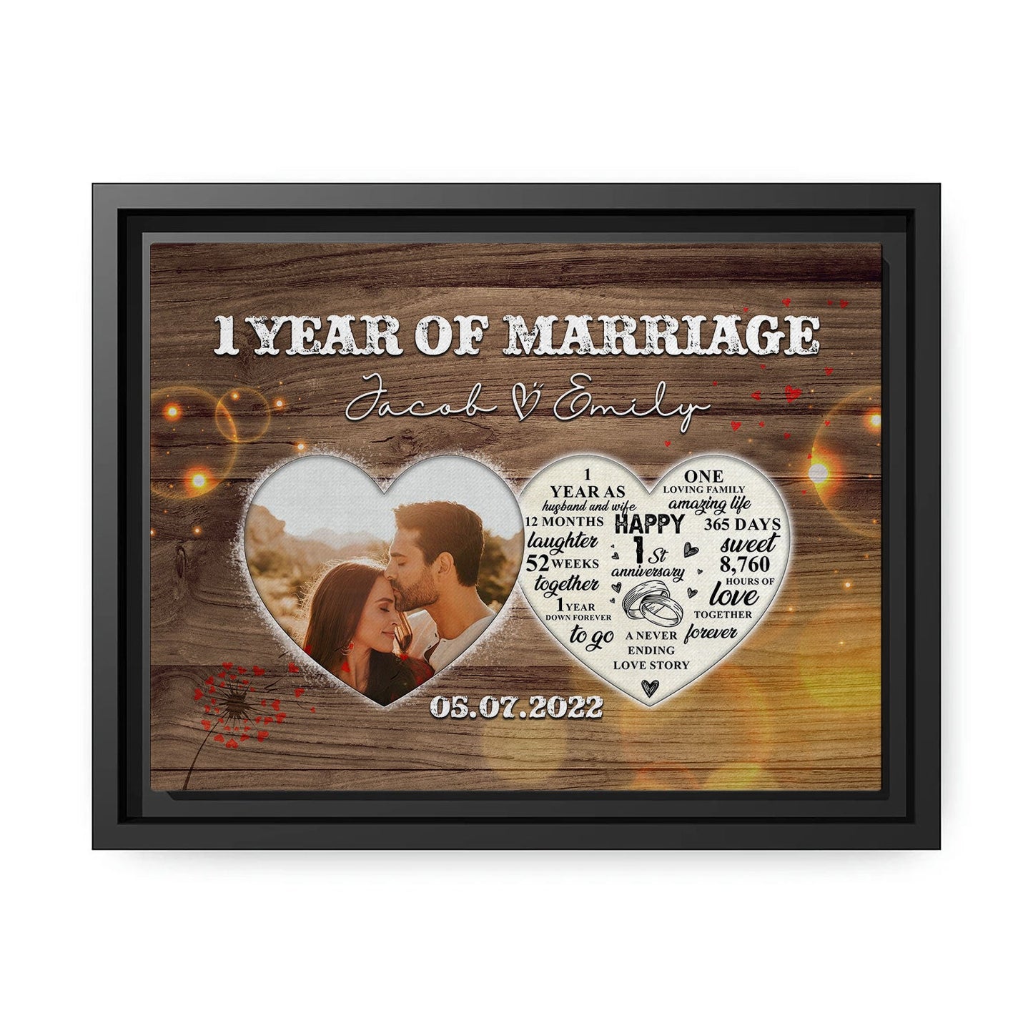 First Year of Marriage - Personalized 1 Year Wedding Anniversary gift for Husband for Wife - Custom Canvas - MyMindfulGifts