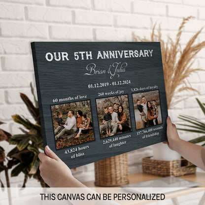 Our 5th Anniversary - Personalized 5 Year Anniversary gift For Husband or Wife - Custom Canvas Print - MyMindfulGifts