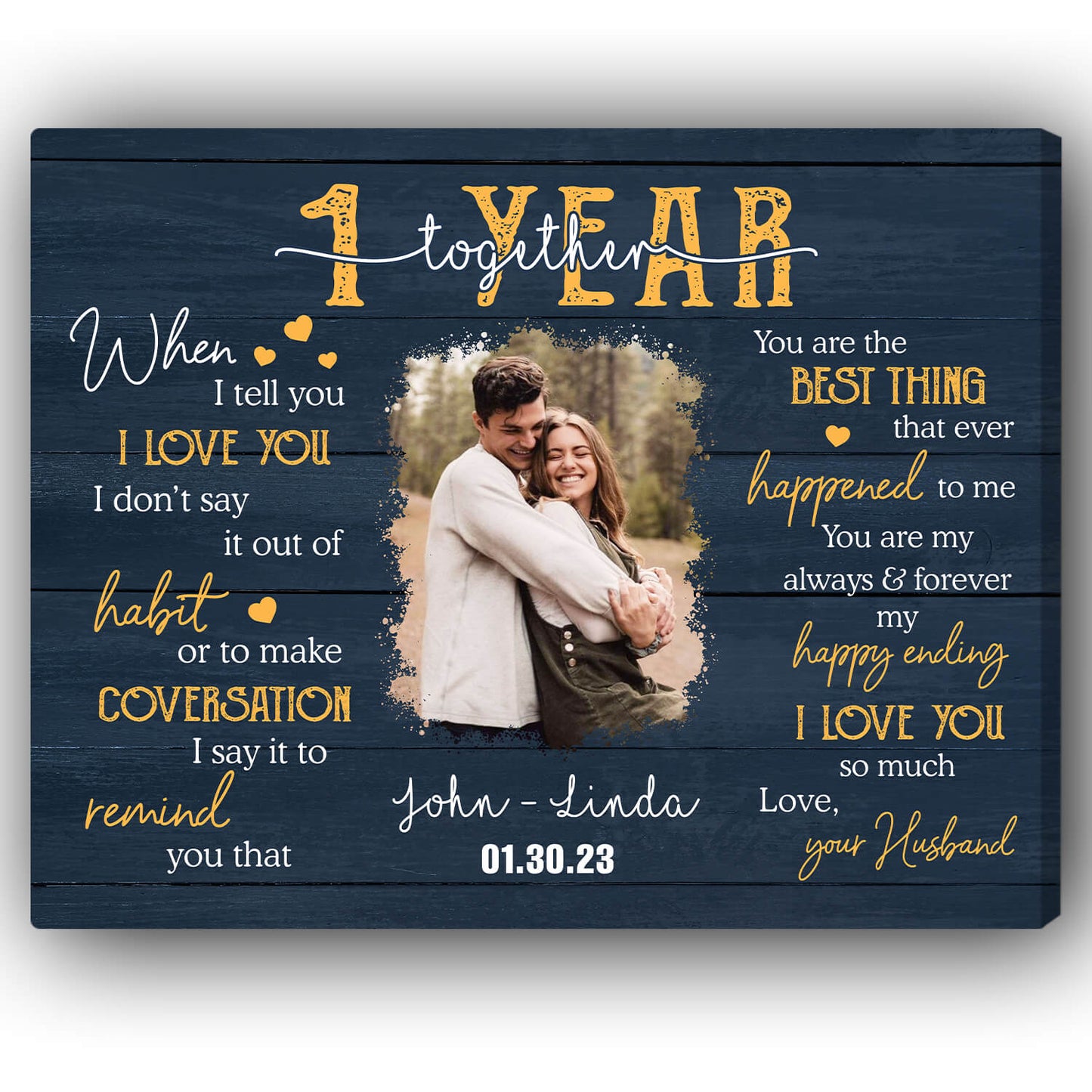 1 Year Together - Personalized 1 Year Anniversary gift For Husband or Wife - Custom Canvas Print - MyMindfulGifts