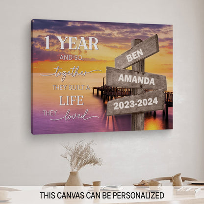 And So Together We Built A Life We Love - Personalized 1 Year Anniversary gift For Husband or Wife - Custom Canvas Print - MyMindfulGifts