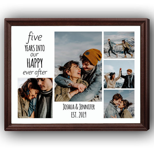 Five Years Into Our Happy Forever - Personalized 5 Year Anniversary gift For Husband or Wife - Custom Canvas Print - MyMindfulGifts