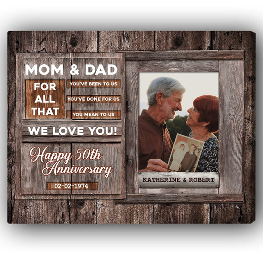 Mom & Dad - Personalized 50 Year Anniversary gift For Parents - Custom Canvas Print - MyMindfulGifts