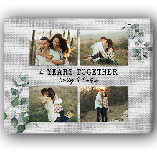 4 Years Together - Personalized 4 Year Anniversary gift For Husband or Wife - Custom Canvas Print - MyMindfulGifts