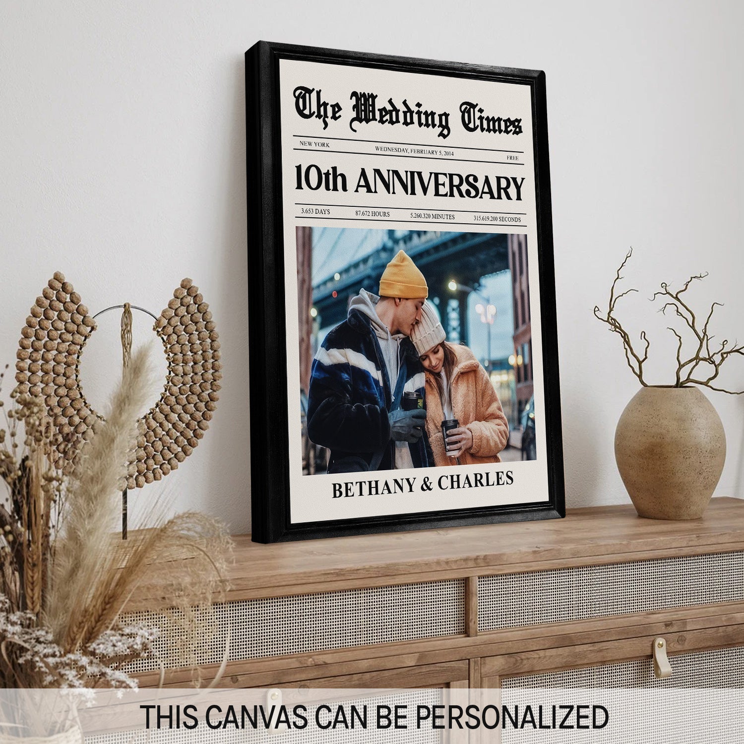 The Wedding Times Personalized 10 Year Anniversary gift For Husband or Wife Custom Canvas Print MyMindfulGifts