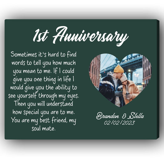 1st Anniversary - Personalized 1 Year Anniversary gift For Husband or Wife - Custom Canvas Print - MyMindfulGifts
