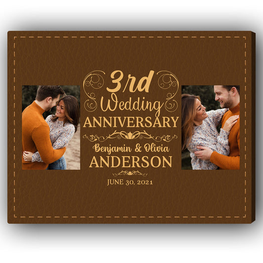 3rd Wedding Anniversary - Personalized 3 Year Anniversary gift For Husband or Wife - Custom Canvas Print - MyMindfulGifts