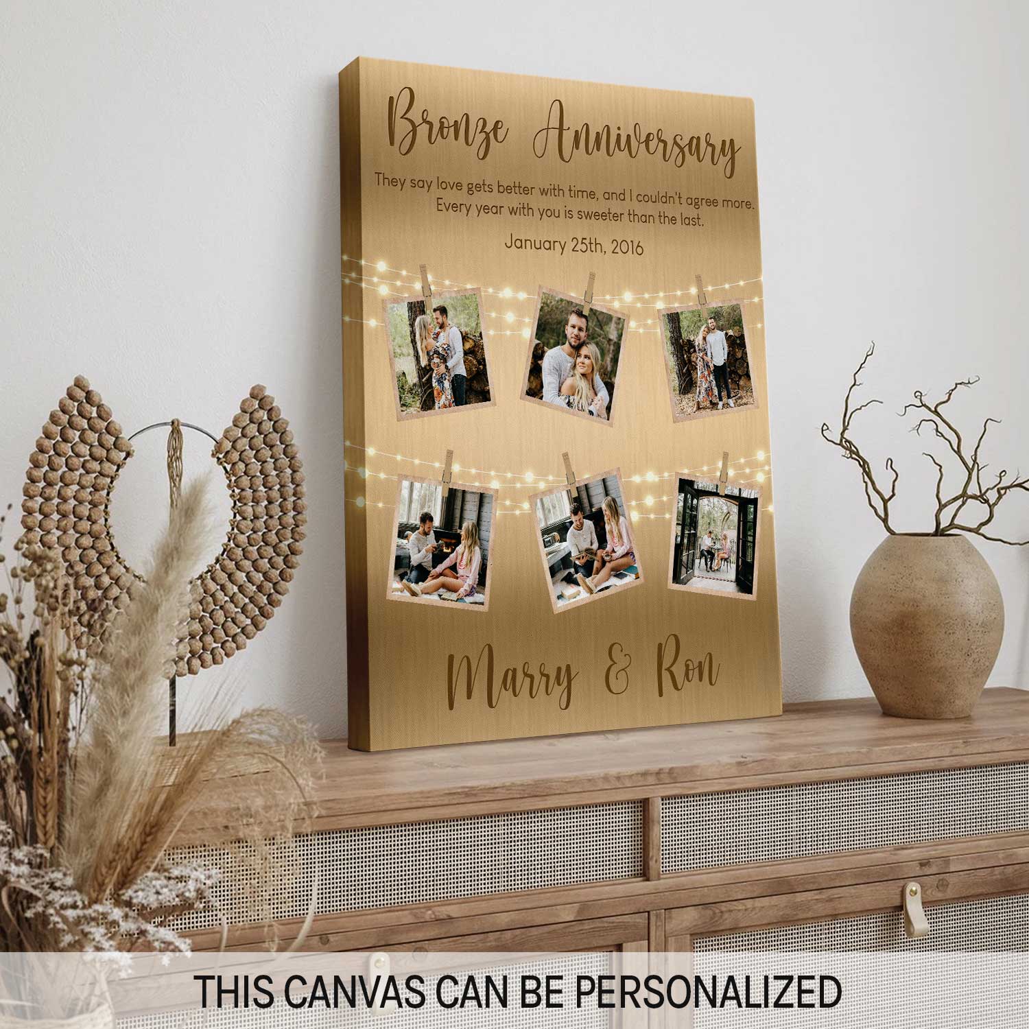 Bronze Anniversary Personalized 8 Year Anniversary gift For Husband or Wife Custom Canvas Print MyMindfulGifts