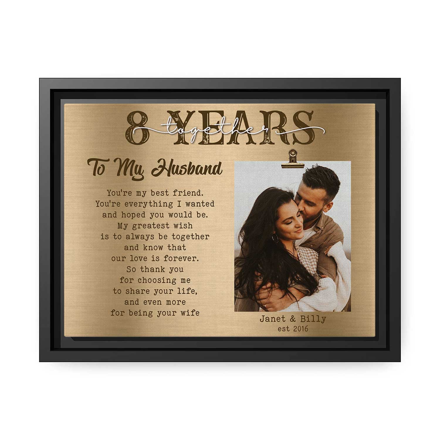 8 Years - Personalized 8 Year Anniversary gift For Husband or Wife - Custom Canvas Print - MyMindfulGifts