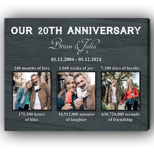 Our 20th Anniversary - Personalized 20 Year Anniversary gift For Husband or Wife - Custom Canvas Print - MyMindfulGifts