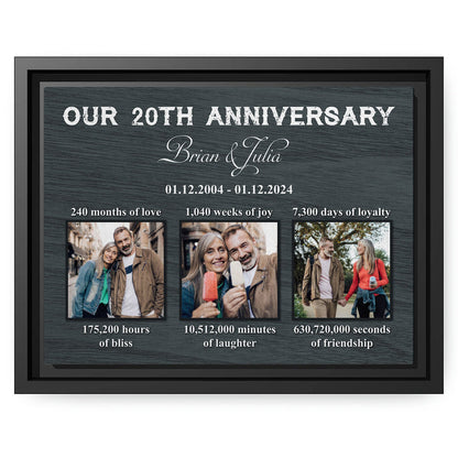 Our 20th Anniversary - Personalized 20 Year Anniversary gift For Husband or Wife - Custom Canvas Print - MyMindfulGifts