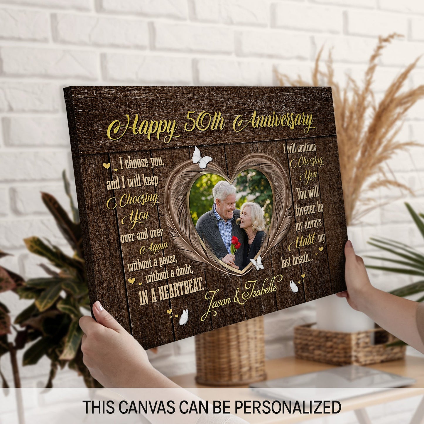 Happy 50th Anniversary - Personalized 50 Year Anniversary gift For Husband or Wife - Custom Canvas Print - MyMindfulGifts