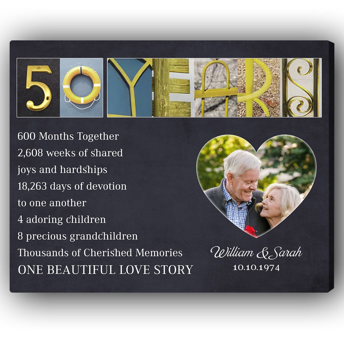 50 Years - Personalized 50 Year Anniversary gift For Parents - Custom Canvas Print - MyMindfulGifts