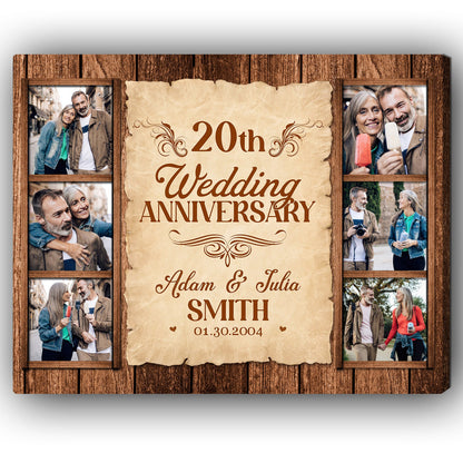 20th Wedding Anniversary - Personalized 20 Year Anniversary gift For Husband or Wife - Custom Canvas Print - MyMindfulGifts