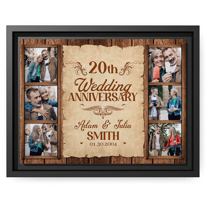 20th Wedding Anniversary - Personalized 20 Year Anniversary gift For Husband or Wife - Custom Canvas Print - MyMindfulGifts