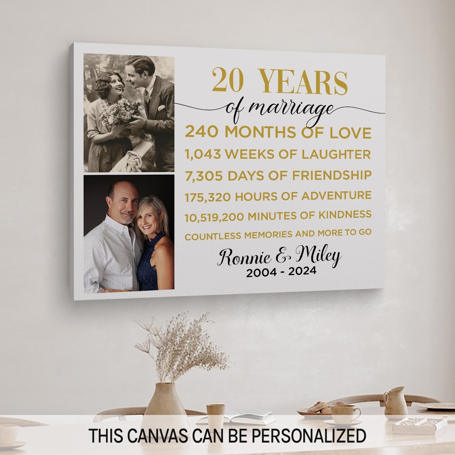 20 Years Of Marriage - Personalized 20 Year Anniversary gift For Husband or Wife - Custom Canvas Print - MyMindfulGifts