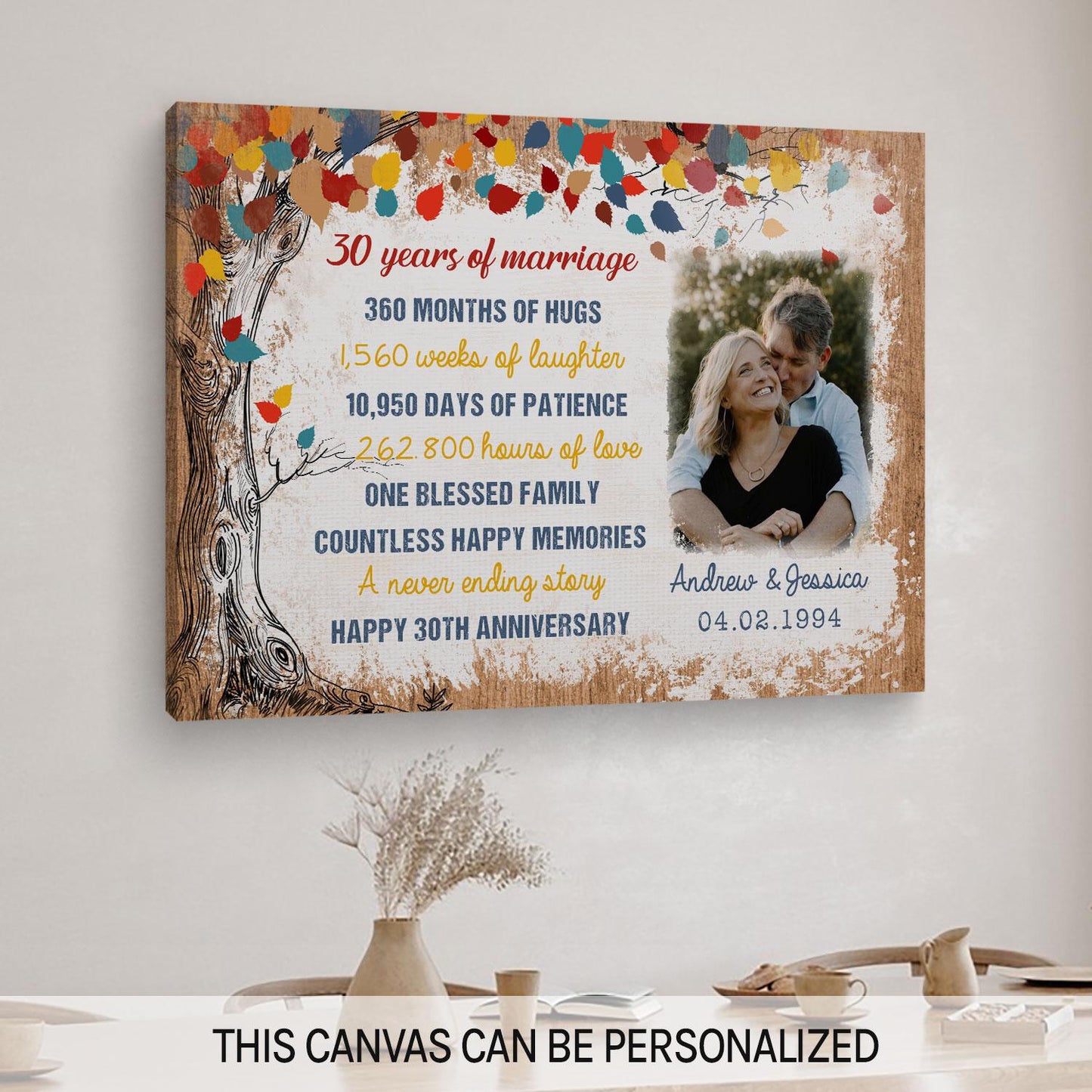 30 Years Of Marriage - Personalized 30 Year Anniversary gift For Husband or Wife - Custom Canvas Print - MyMindfulGifts