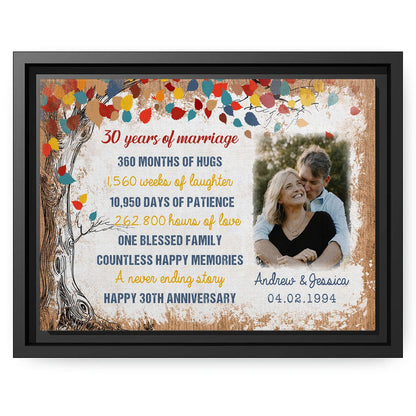 30 Years Of Marriage - Personalized 30 Year Anniversary gift For Husband or Wife - Custom Canvas Print - MyMindfulGifts