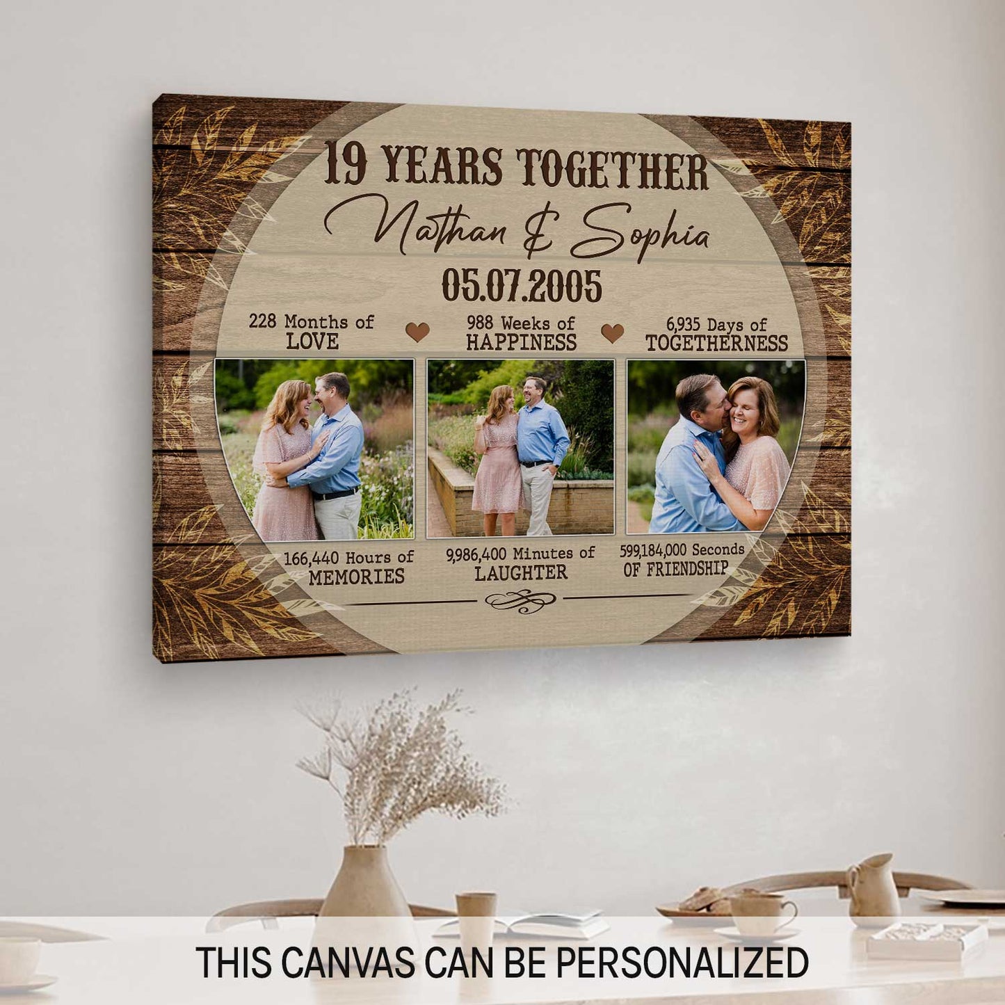 19 Years Together - Personalized 19 Year Anniversary gift For Husband or Wife - Custom Canvas Print - MyMindfulGifts