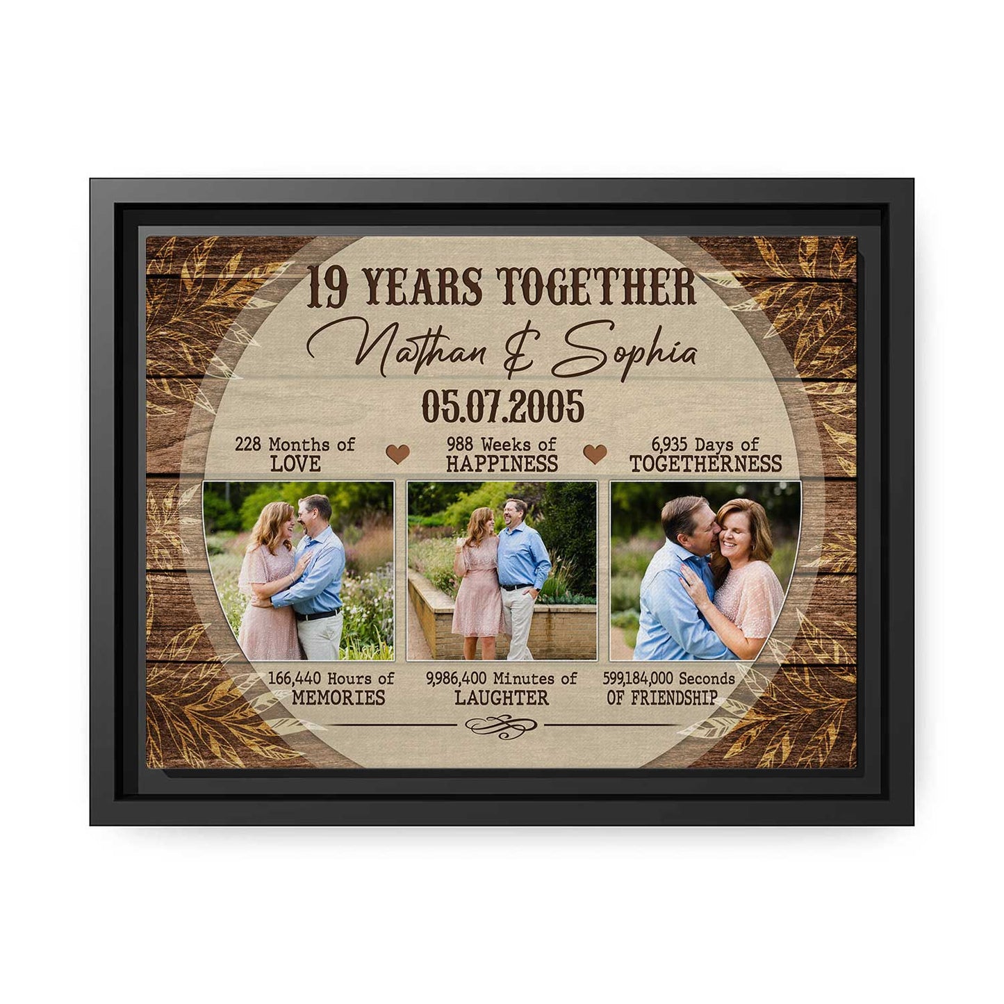 19 Years Together - Personalized 19 Year Anniversary gift For Husband or Wife - Custom Canvas Print - MyMindfulGifts