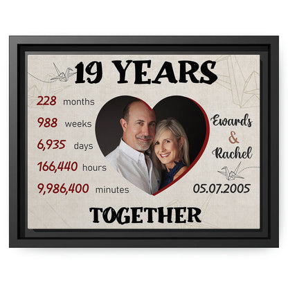 19 Years Together - Personalized Anniversary gift For Husband or Wife - Custom Canvas Print - MyMindfulGifts