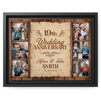 19th Wedding Anniversary - Personalized 19 Year Anniversary gift For Husband or Wife - Custom Canvas Print - MyMindfulGifts