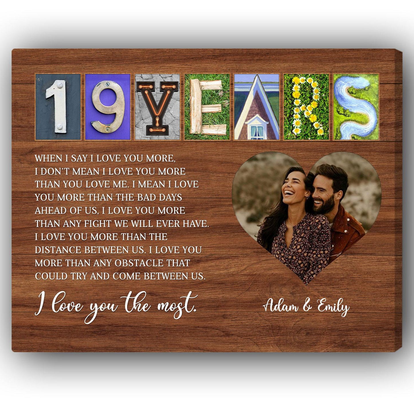 19 Years - Personalized 19 Year Anniversary gift For Husband or Wife - Custom Canvas Print - MyMindfulGifts