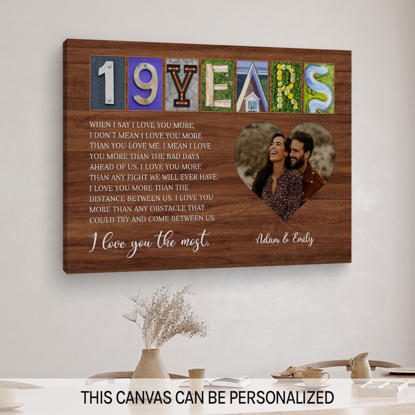 19 Years - Personalized 19 Year Anniversary gift For Husband or Wife - Custom Canvas Print - MyMindfulGifts