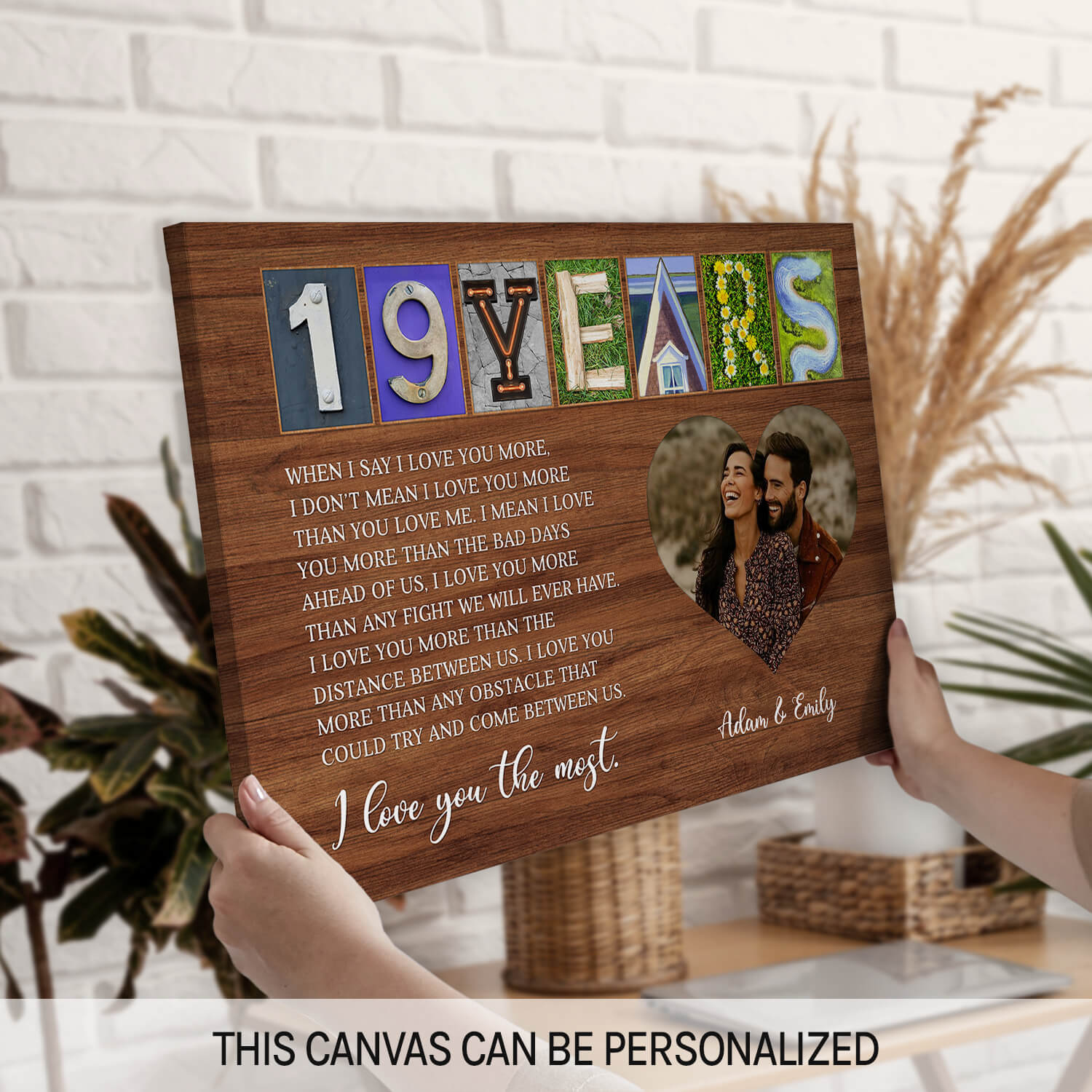 19 Years - Personalized 19 Year Anniversary gift For Husband or Wife - Custom Canvas Print - MyMindfulGifts