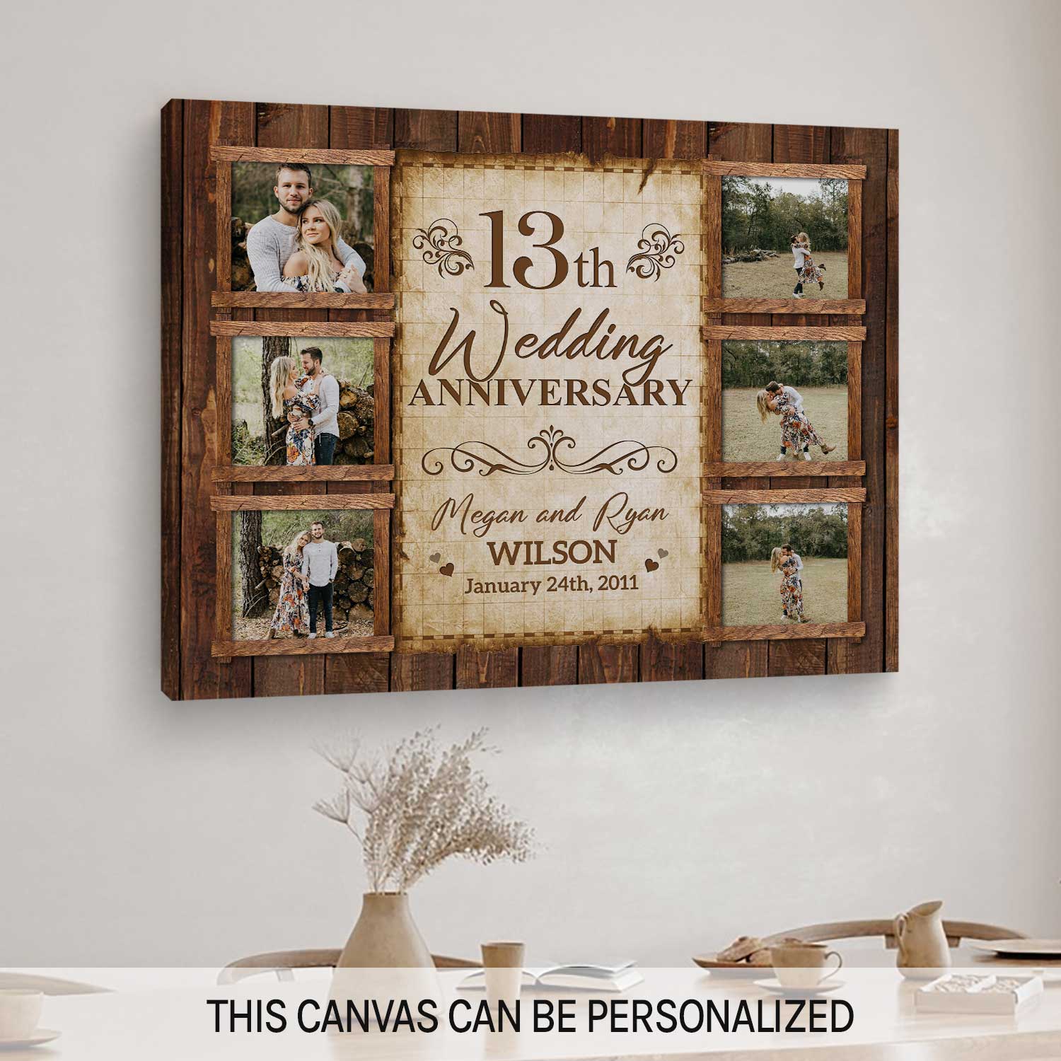 13th Wedding Anniversary - Personalized 13 Year Anniversary gift For Husband or Wife - Custom Canvas Print - MyMindfulGifts