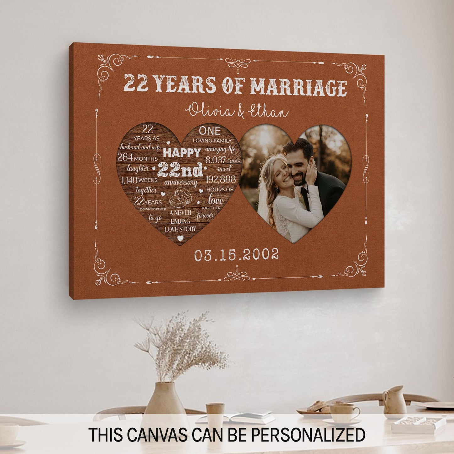 22 Years Of Marriage - Personalized 22 Year Anniversary gift For Husband or Wife - Custom Canvas Print - MyMindfulGifts