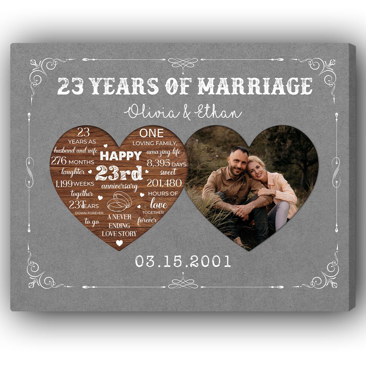 23 Years Of Marriage - Personalized 23 Year Anniversary gift For Husband or Wife - Custom Canvas Print - MyMindfulGifts