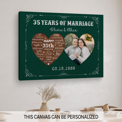 35 Years Of Marriage - Personalized 35 Year Anniversary gift For Husband or Wife - Custom Canvas Print - MyMindfulGifts
