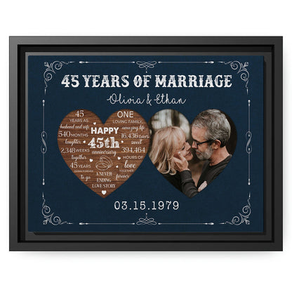 45 Years Of Marriage - Personalized 45 Year Anniversary gift For Husband or Wife - Custom Canvas Print - MyMindfulGifts