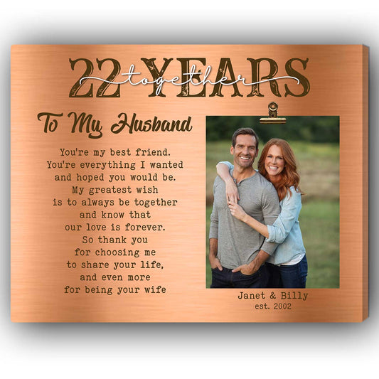 22 Years Together - Personalized 22 Year Anniversary gift For Husband - Custom Canvas Print - MyMindfulGifts