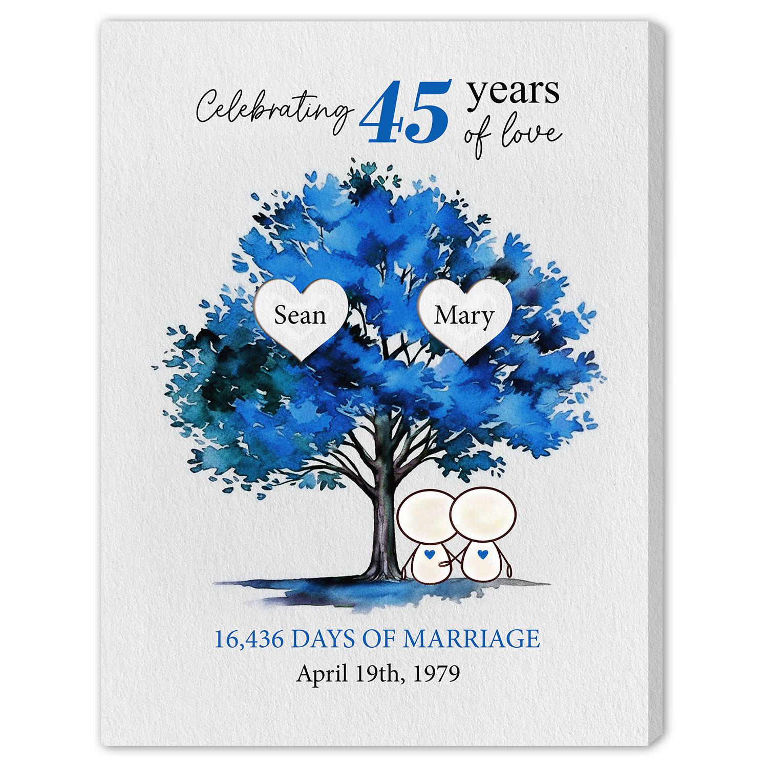 Celebrating 45 Years Of Love - Personalized 45 Year Anniversary gift For Parents, Husband or Wife - Custom Canvas Print - MyMindfulGifts