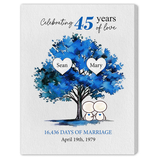 Celebrating 45 Years Of Love - Personalized 45 Year Anniversary gift For Parents, Husband or Wife - Custom Canvas Print - MyMindfulGifts