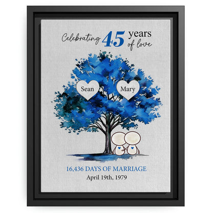 Celebrating 45 Years Of Love - Personalized 45 Year Anniversary gift For Parents, Husband or Wife - Custom Canvas Print - MyMindfulGifts