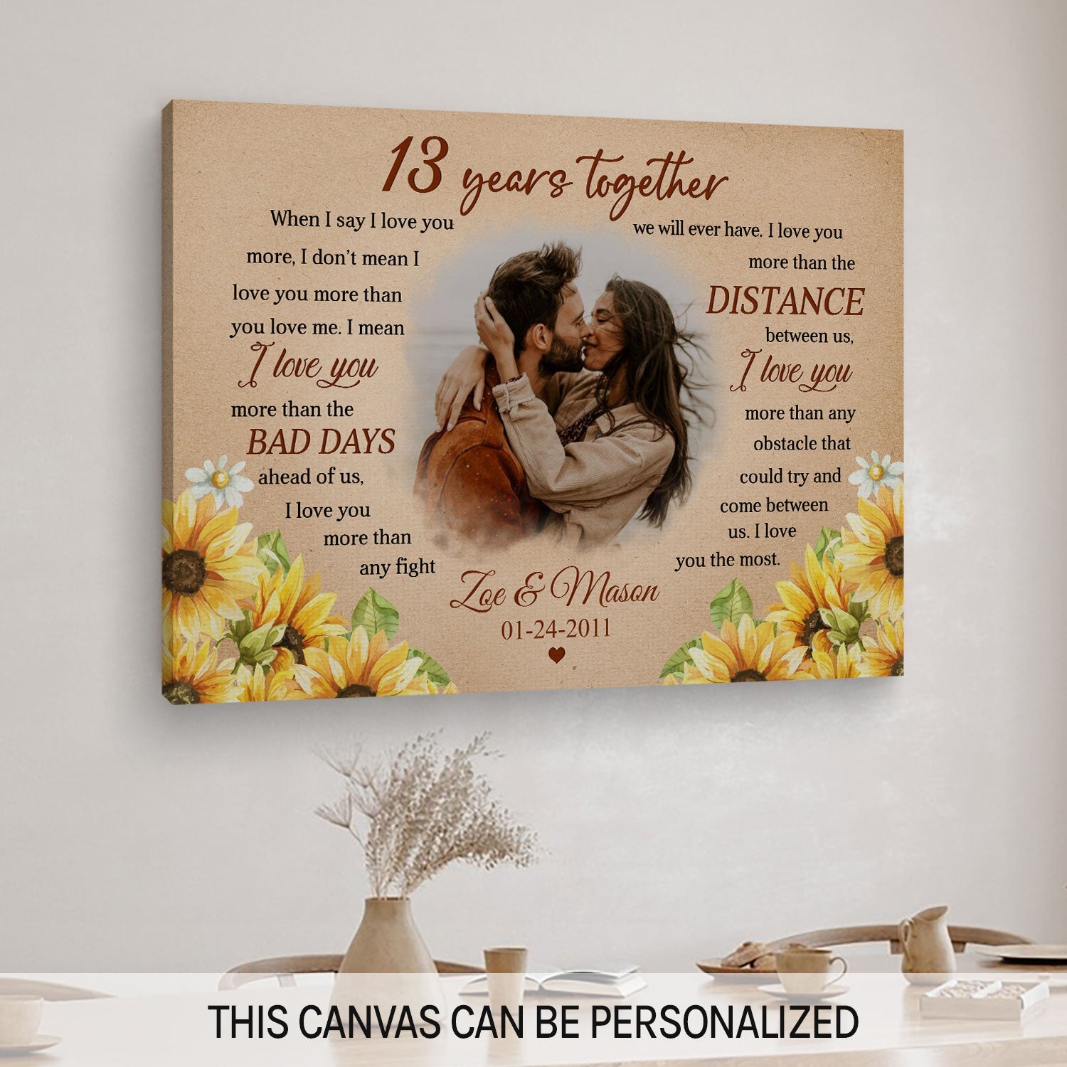 13 Years Together - Personalized 13 Year Anniversary gift For Husband or Wife - Custom Canvas Print - MyMindfulGifts