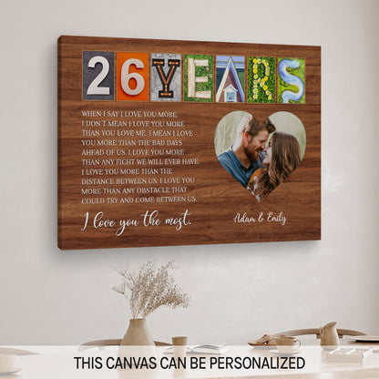 26 Years - Personalized 26 Year Anniversary gift For Husband or Wife - Custom Canvas Print - MyMindfulGifts