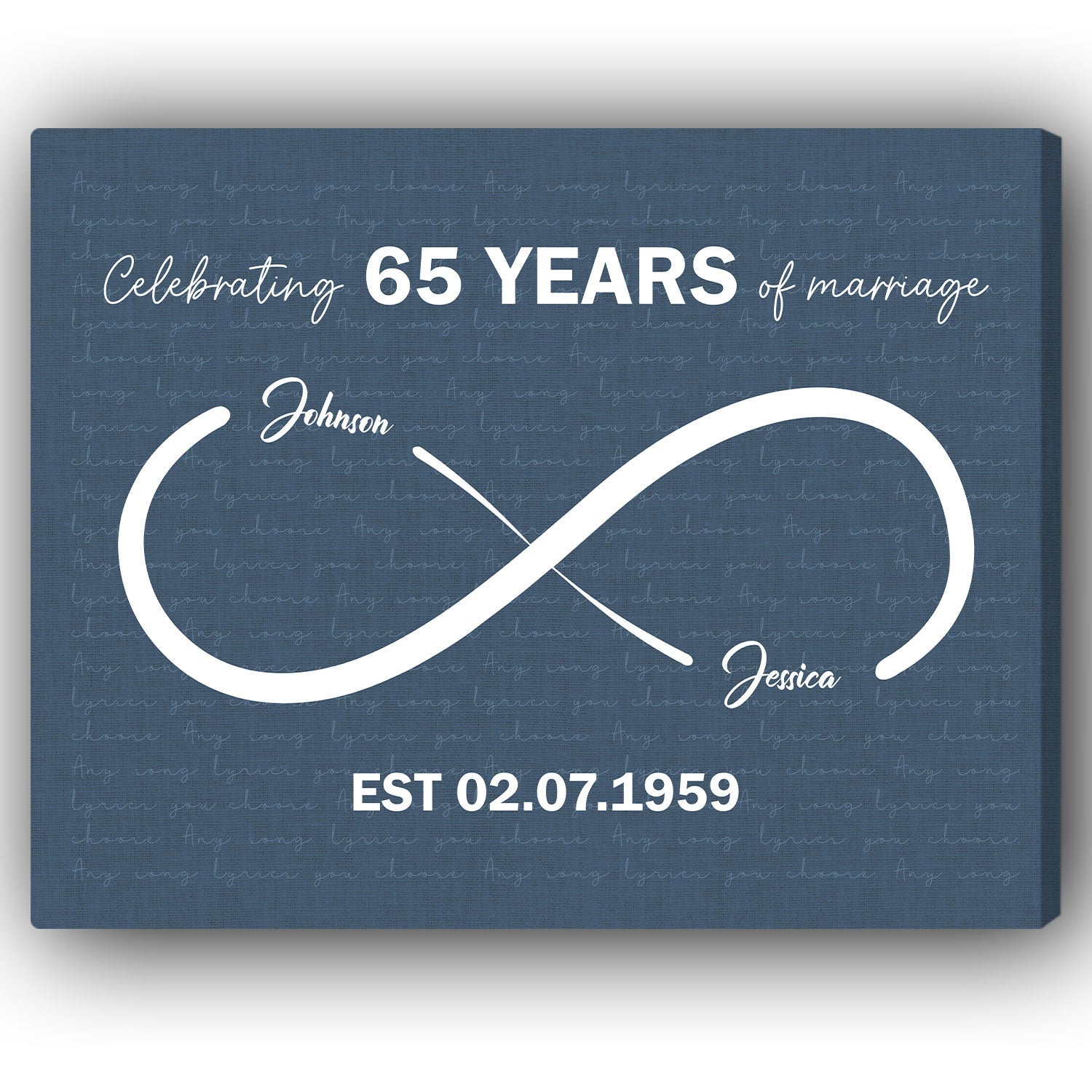 Infinity Symbol Song Lyrics - Personalized 65 Year Anniversary gift For Parents - Custom Canvas Print - MyMindfulGifts