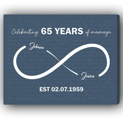 Infinity Symbol Song Lyrics - Personalized 65 Year Anniversary gift For Parents - Custom Canvas Print - MyMindfulGifts