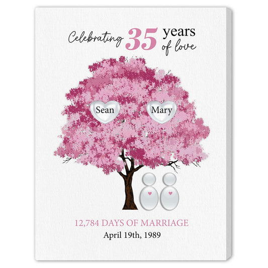 Celebrating 35 Years Of Love - Personalized 35 Year Anniversary gift For Parents - Custom Canvas Print - MyMindfulGifts