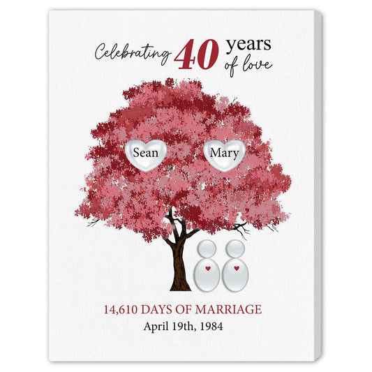 Celebrating 40 Years Of Love - Personalized 40 Year Anniversary gift For Parents - Custom Canvas Print - MyMindfulGifts