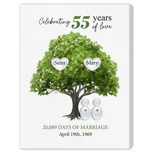 Celebrating 55 Years Of Love - Personalized 55 Year Anniversary gift For Parents - Custom Canvas Print - MyMindfulGifts