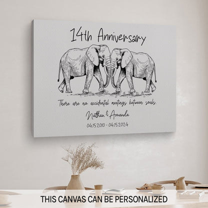 No Accidental Meetings Between Souls - Personalized 14 Year Anniversary gift For Husband or Wife - Custom Canvas Print - MyMindfulGifts