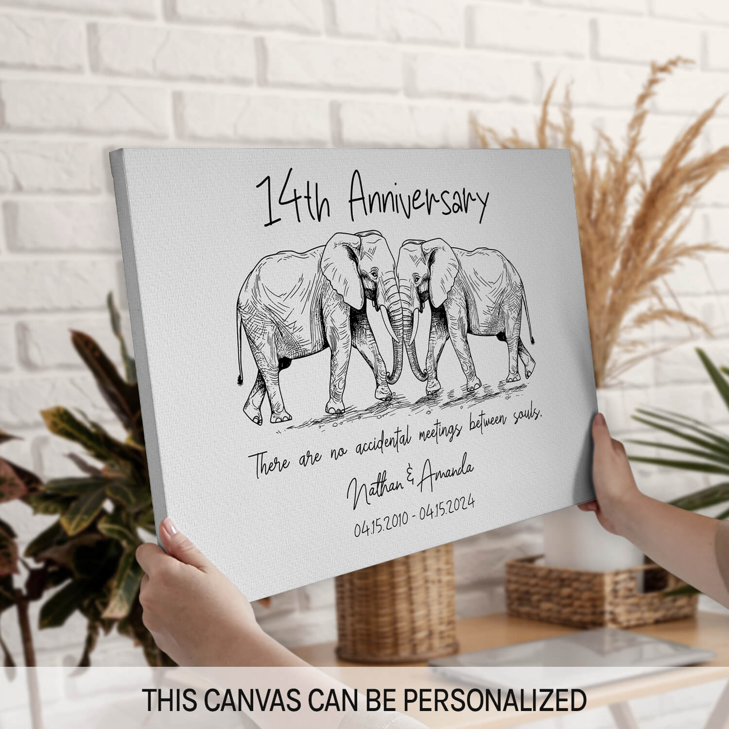 No Accidental Meetings Between Souls Personalized 14 Year Anniversary gift For Husband or Wife Custom Canvas Print MyMindfulGifts