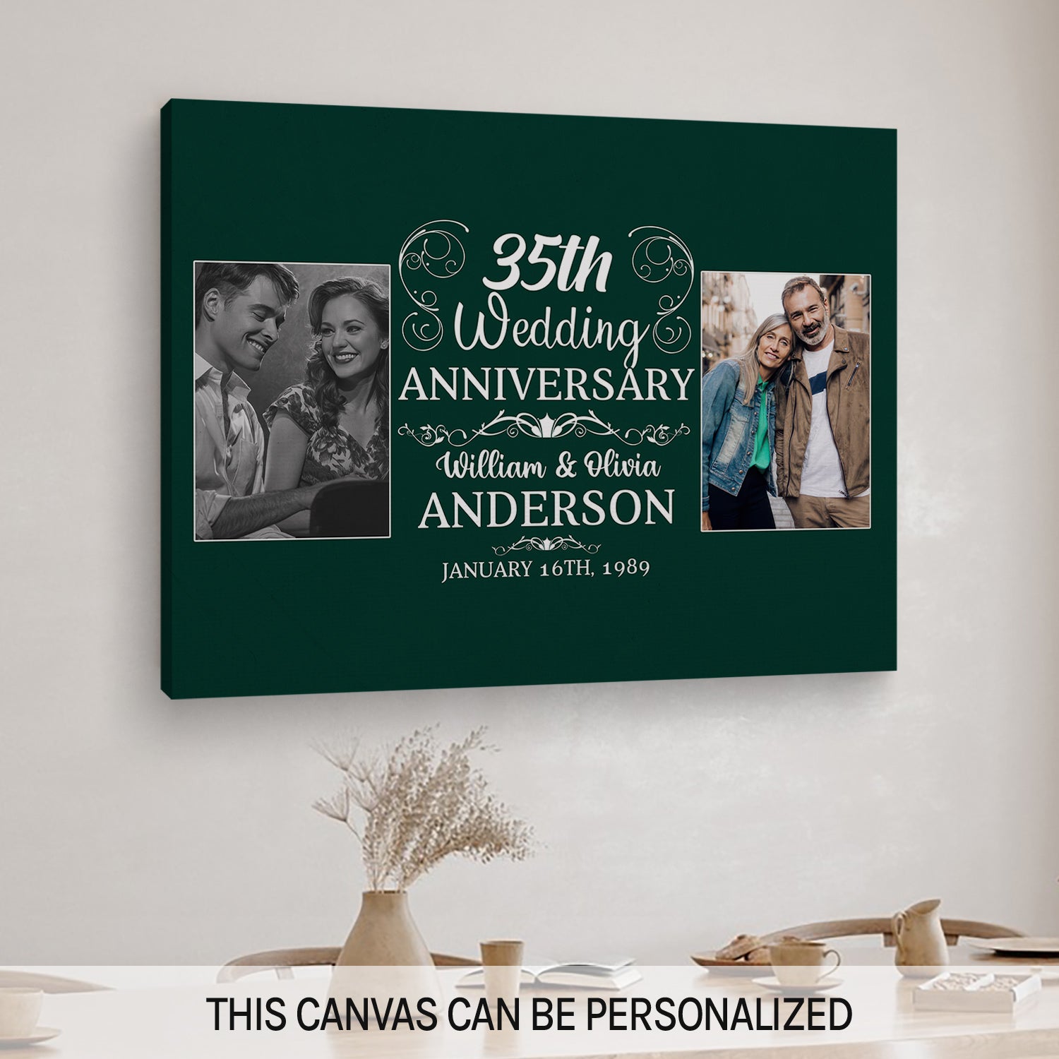 35th Wedding Anniversary - Personalized 35 Year Anniversary gift For Parents, Husband or Wife - Custom Canvas Print - MyMindfulGifts