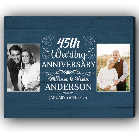 45th Wedding Anniversary - Personalized 45 Year Anniversary gift For Parents, Husband or Wife - Custom Canvas Print - MyMindfulGifts