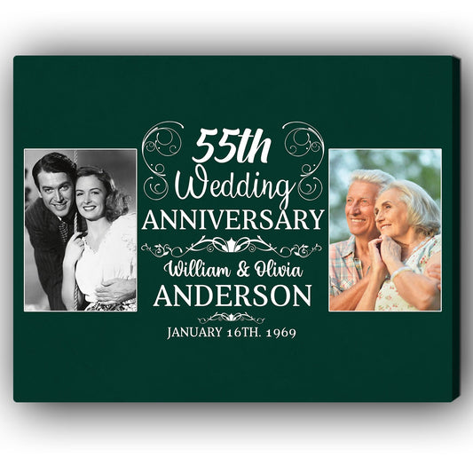 55th Wedding Anniversary - Personalized 55 Year Anniversary gift For Parents, Husband or Wife - Custom Canvas Print - MyMindfulGifts